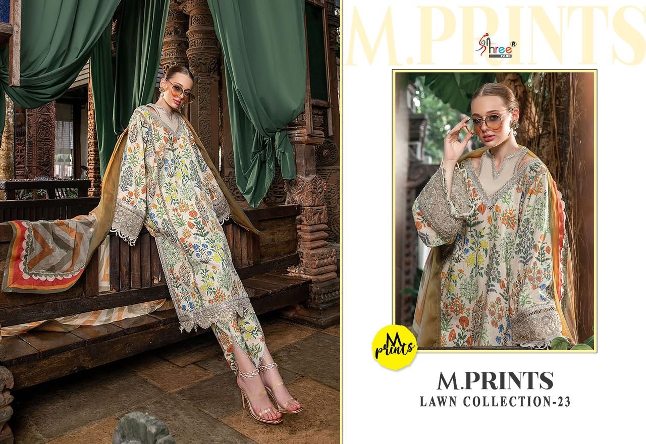 Shree M Prints Lawn Collection 23 Cotton Pakistani Suits Catalog
